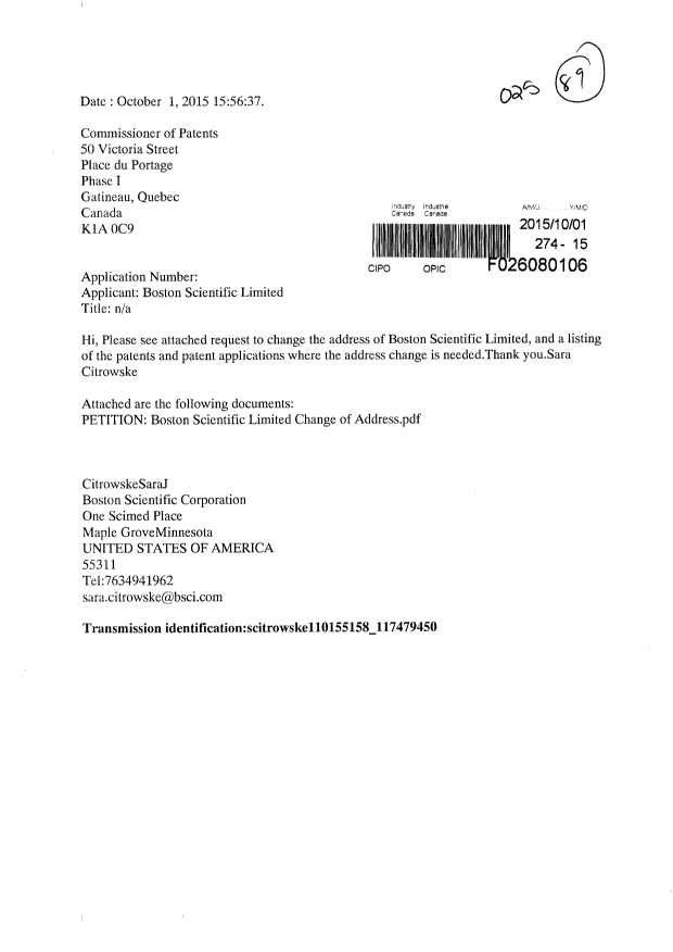 Document de brevet canadien 2584439. Cession 20151001. Image 1 de 6