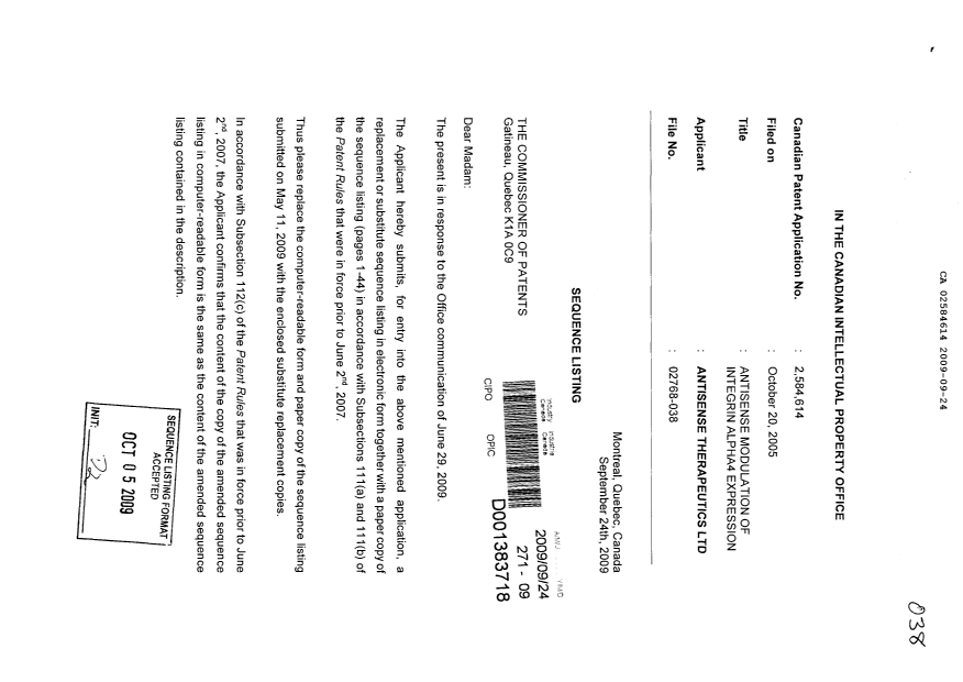 Document de brevet canadien 2584614. Poursuite-Amendment 20081224. Image 1 de 46