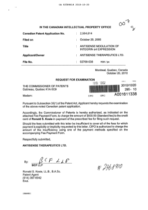 Document de brevet canadien 2584614. Poursuite-Amendment 20091220. Image 1 de 1