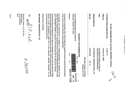 Canadian Patent Document 2584614. Prosecution-Amendment 20091220. Image 1 of 1