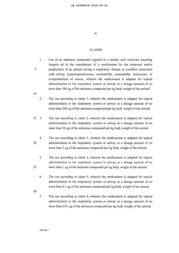 Document de brevet canadien 2584614. Revendications 20131201. Image 1 de 5