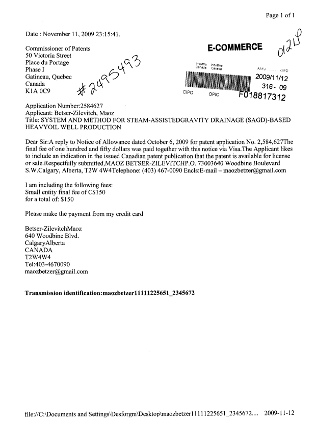 Canadian Patent Document 2584627. Correspondence 20081212. Image 1 of 1