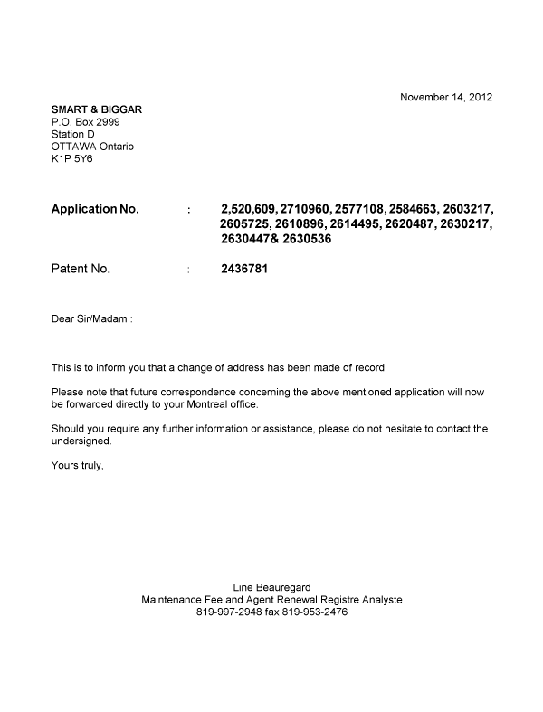 Canadian Patent Document 2584663. Correspondence 20111214. Image 1 of 1
