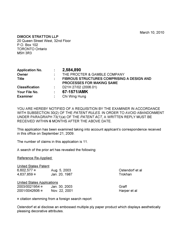 Document de brevet canadien 2584890. Poursuite-Amendment 20100310. Image 1 de 4