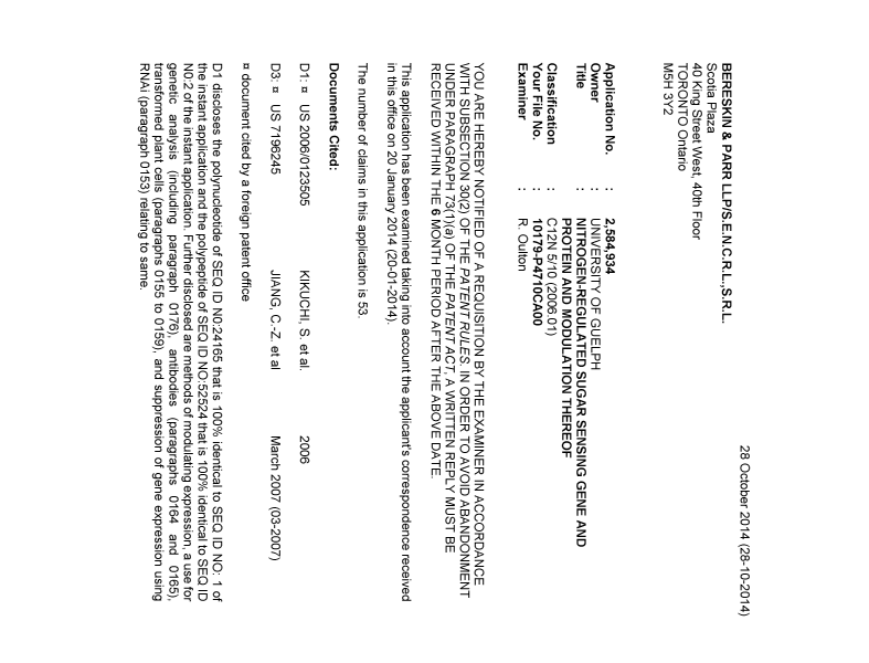 Canadian Patent Document 2584934. Prosecution-Amendment 20141028. Image 1 of 6