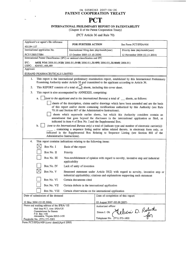 Canadian Patent Document 2585363. PCT 20061226. Image 1 of 5