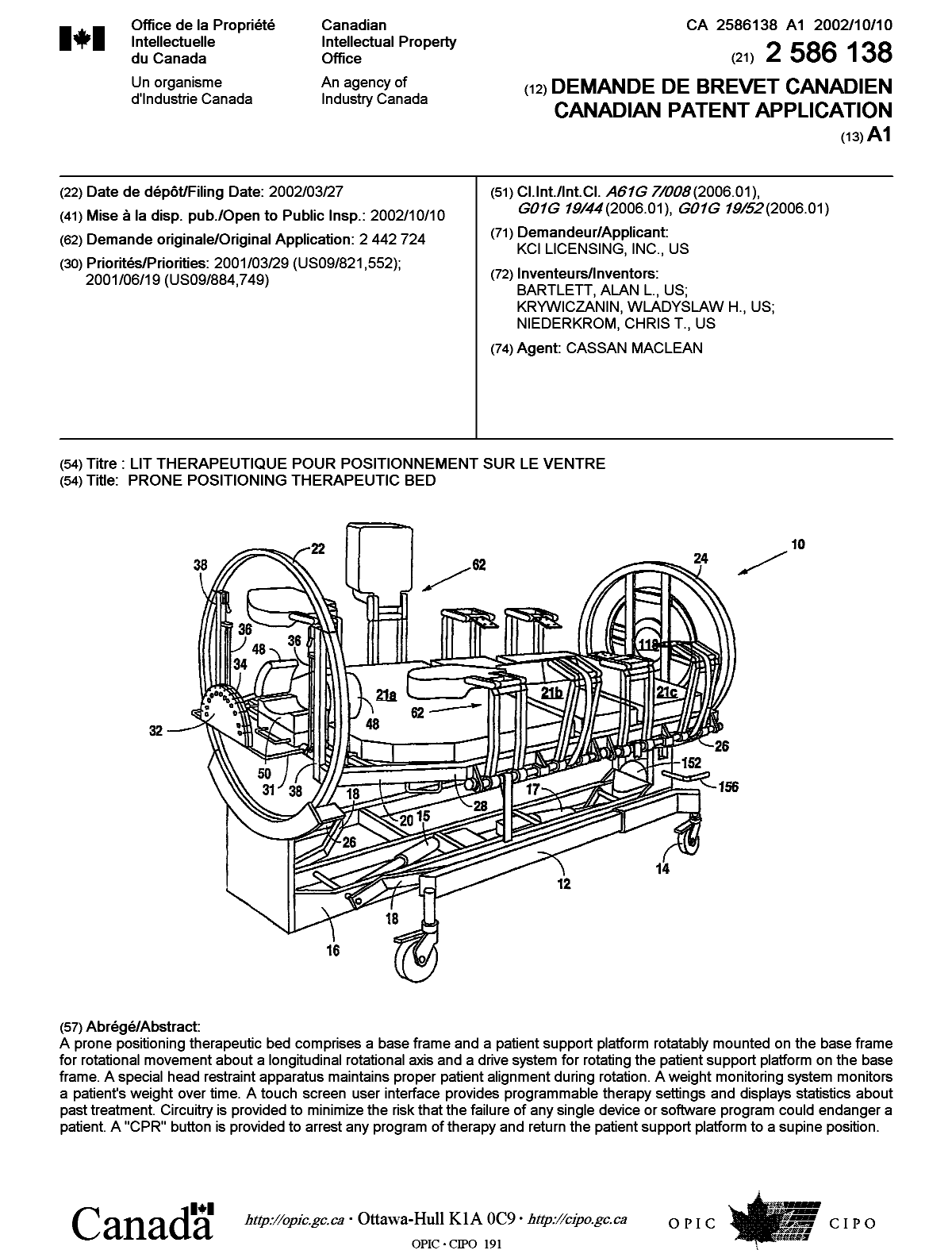 Canadian Patent Document 2586138. Cover Page 20070726. Image 1 of 1