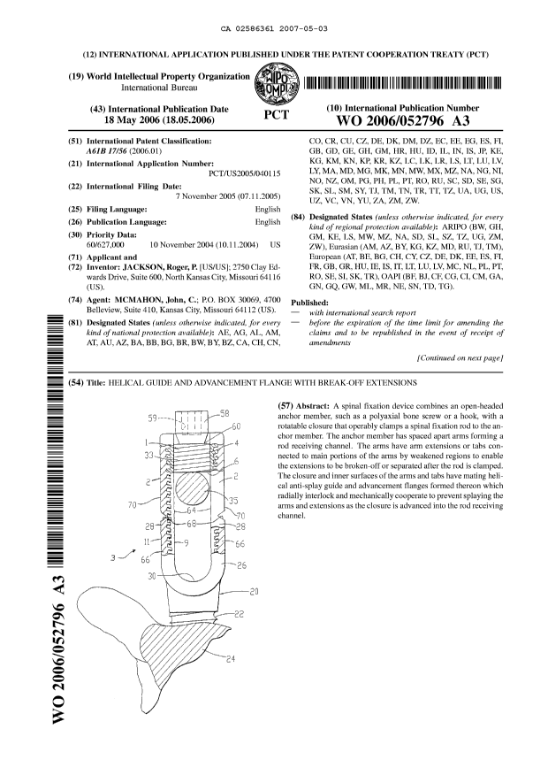 Document de brevet canadien 2586361. Abrégé 20070503. Image 1 de 2