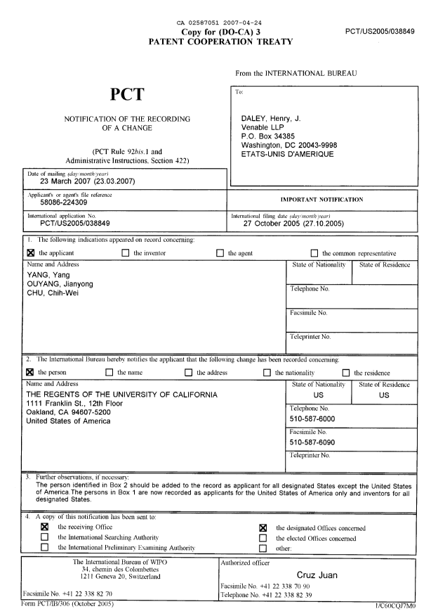 Document de brevet canadien 2587051. PCT 20070424. Image 1 de 8
