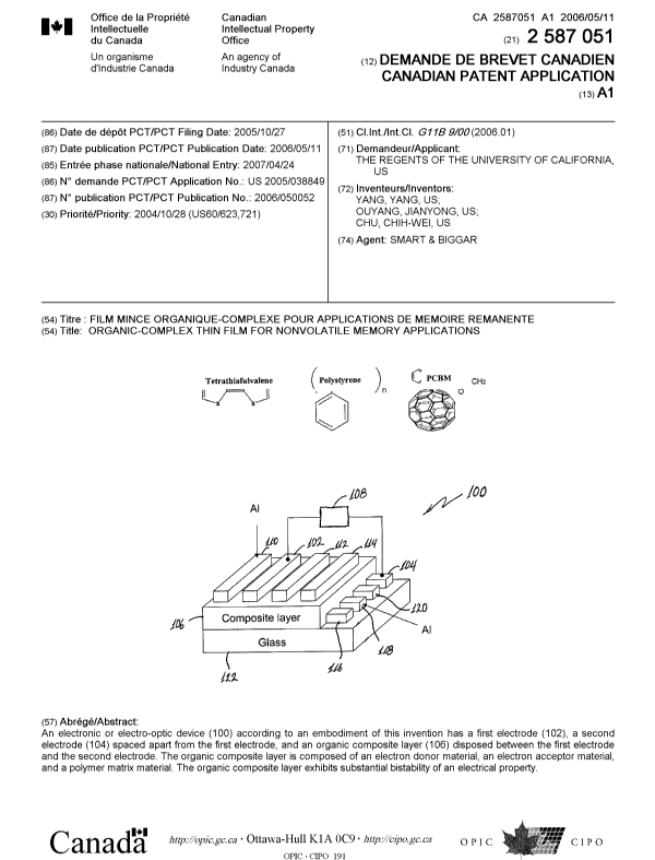 Document de brevet canadien 2587051. Page couverture 20070709. Image 1 de 1