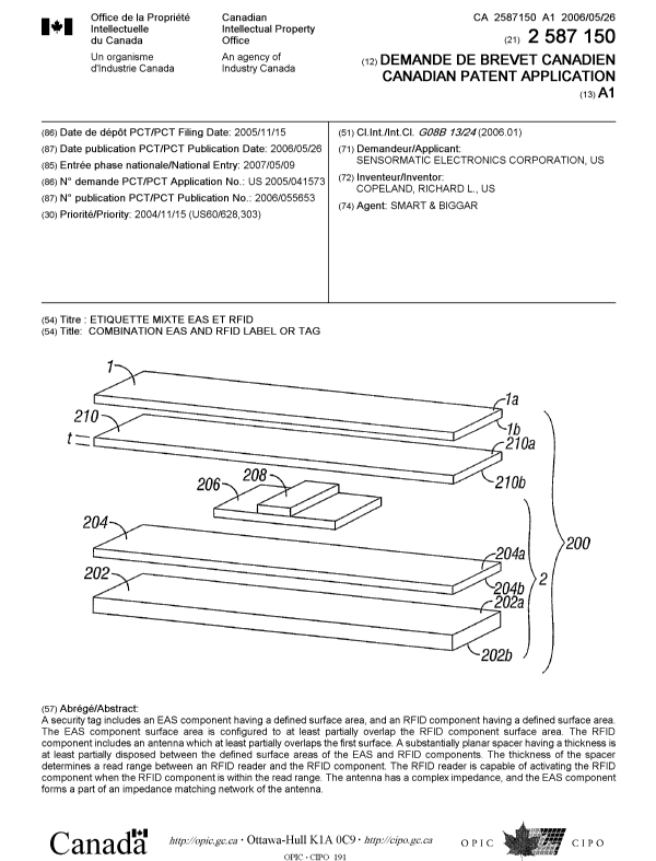 Canadian Patent Document 2587150. Cover Page 20061209. Image 1 of 1