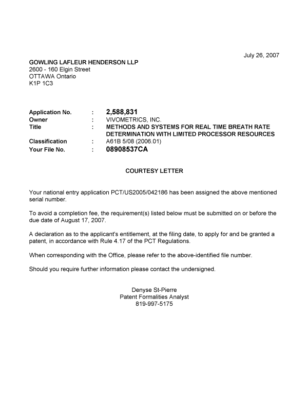 Canadian Patent Document 2588831. Correspondence 20061226. Image 1 of 1