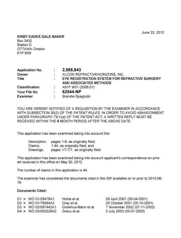 Document de brevet canadien 2588843. Poursuite-Amendment 20120622. Image 1 de 3