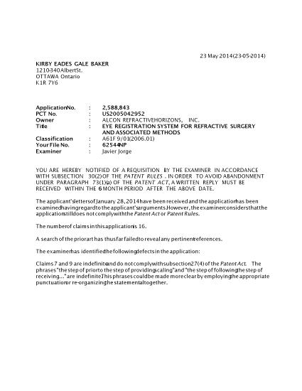 Document de brevet canadien 2588843. Poursuite-Amendment 20140523. Image 1 de 2