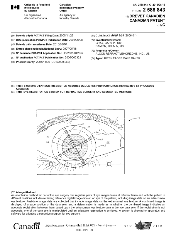 Document de brevet canadien 2588843. Page couverture 20160704. Image 1 de 1
