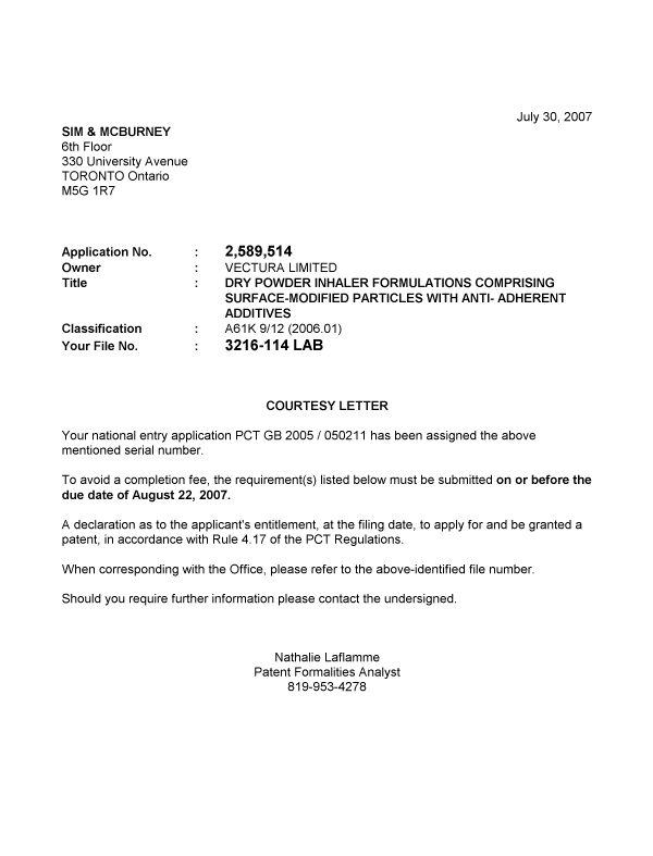 Canadian Patent Document 2589514. Correspondence 20061230. Image 1 of 1
