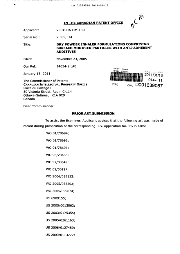 Canadian Patent Document 2589514. Prosecution-Amendment 20101213. Image 1 of 2