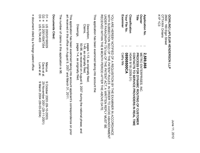 Canadian Patent Document 2589868. Prosecution-Amendment 20120611. Image 1 of 2
