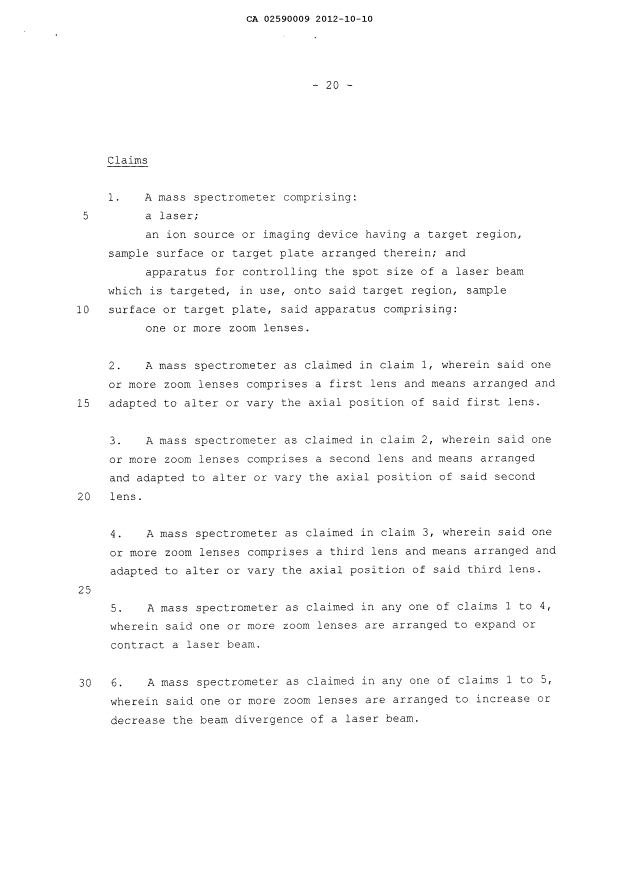 Document de brevet canadien 2590009. Revendications 20121010. Image 1 de 6