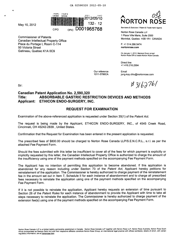Canadian Patent Document 2590320. Prosecution-Amendment 20111210. Image 1 of 2