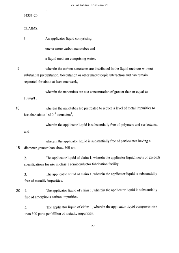 Document de brevet canadien 2590684. Revendications 20120927. Image 1 de 6