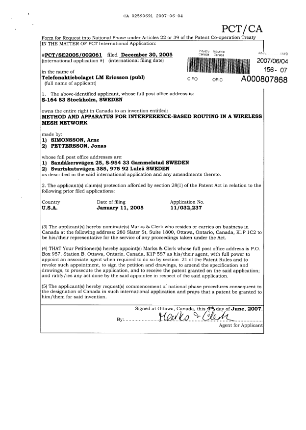 Canadian Patent Document 2590691. Assignment 20070604. Image 2 of 2