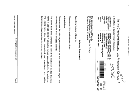 Canadian Patent Document 2591203. Prosecution-Amendment 20061212. Image 1 of 9