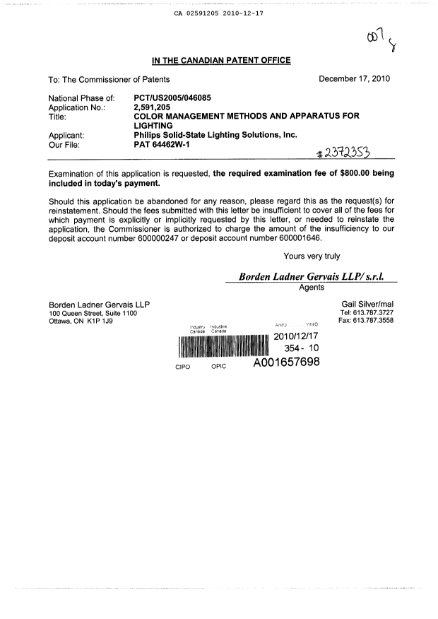 Document de brevet canadien 2591205. Poursuite-Amendment 20091217. Image 1 de 1