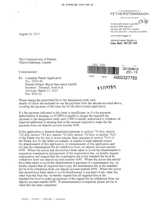 Canadian Patent Document 2592148. Correspondence 20121216. Image 1 of 2