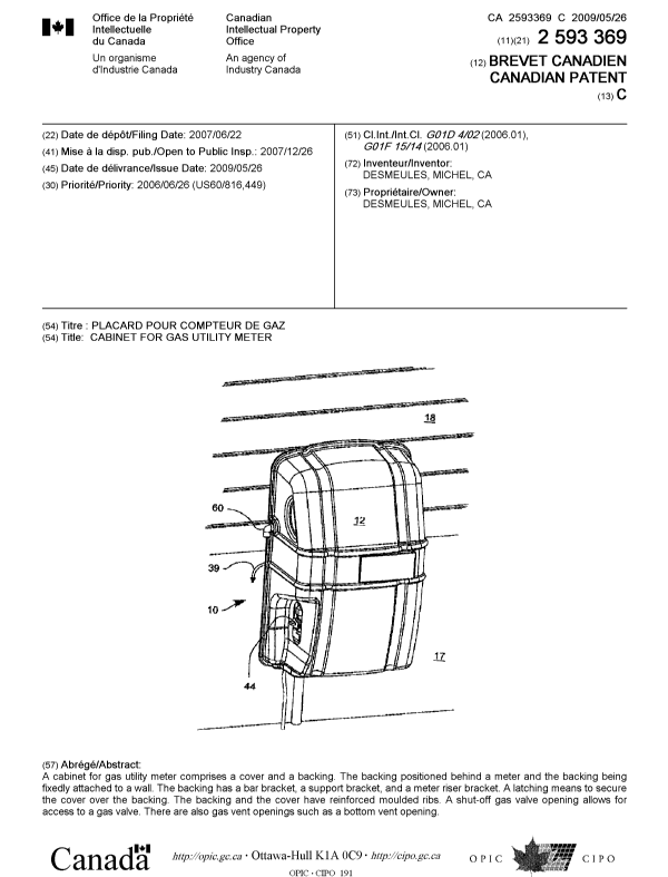 Document de brevet canadien 2593369. Page couverture 20081206. Image 1 de 1