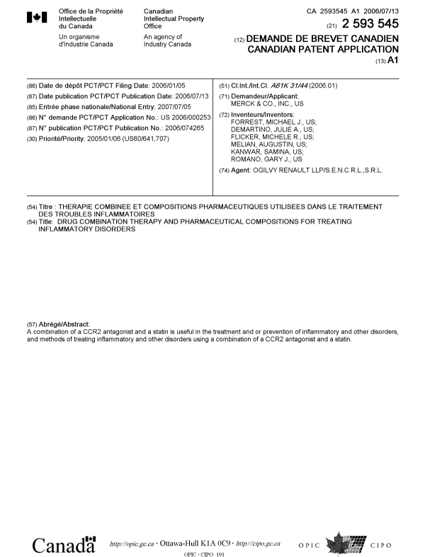 Document de brevet canadien 2593545. Page couverture 20070925. Image 1 de 1