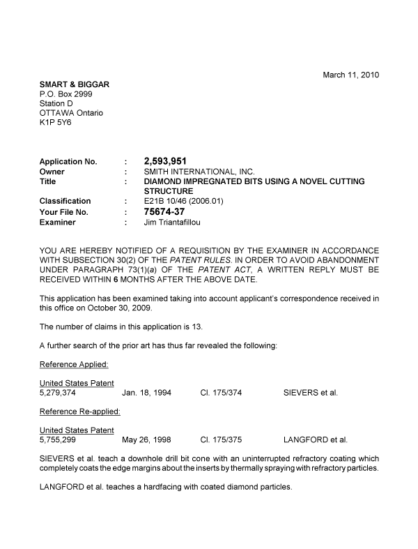 Canadian Patent Document 2593951. Prosecution-Amendment 20100311. Image 1 of 2