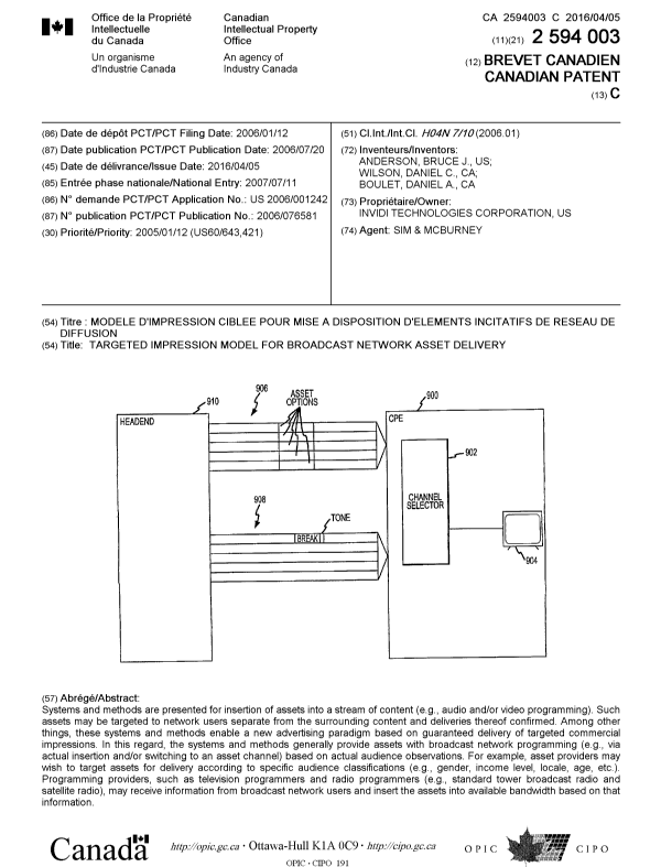 Document de brevet canadien 2594003. Page couverture 20160217. Image 1 de 1