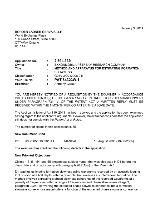 Document de brevet canadien 2594339. Poursuite-Amendment 20140103. Image 1 de 3