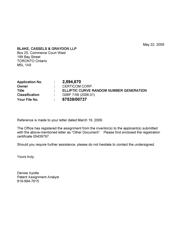 Canadian Patent Document 2594670. Correspondence 20081222. Image 1 of 1