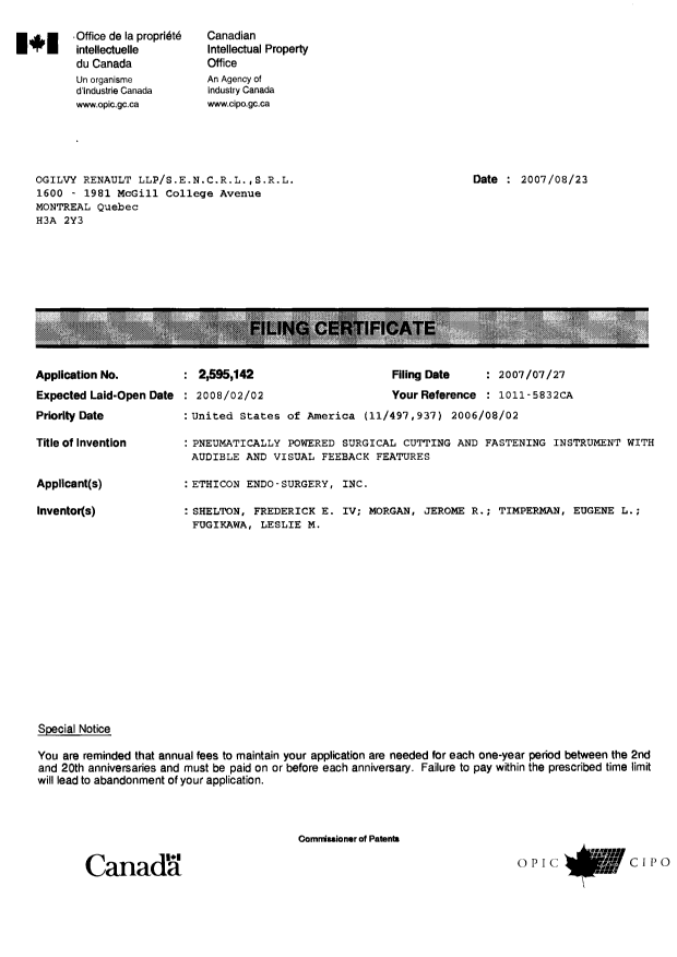 Canadian Patent Document 2595142. Correspondence 20071022. Image 2 of 2