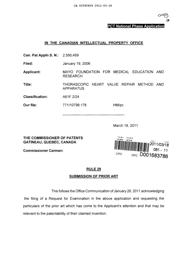 Canadian Patent Document 2595459. Prosecution-Amendment 20101218. Image 1 of 2