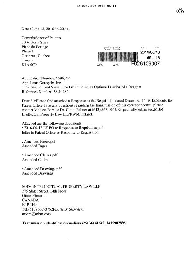 Document de brevet canadien 2596204. Modification 20160613. Image 1 de 16