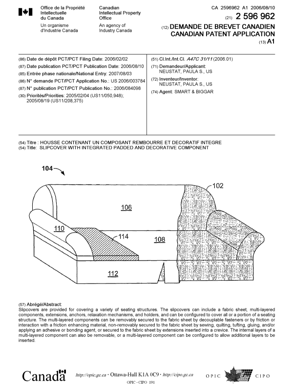 Canadian Patent Document 2596962. Cover Page 20071018. Image 1 of 1