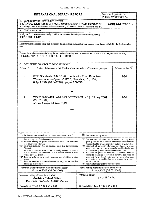 Document de brevet canadien 2597553. PCT 20070810. Image 1 de 2