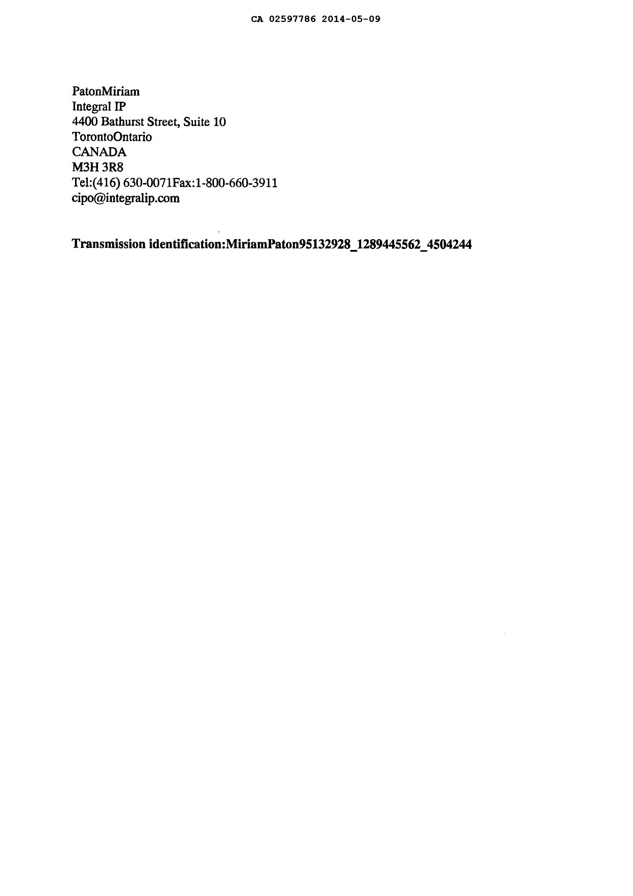 Canadian Patent Document 2597786. Correspondence 20131209. Image 2 of 2