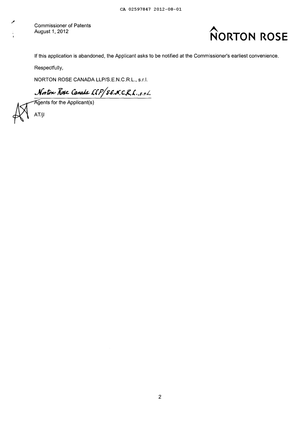 Canadian Patent Document 2597847. Prosecution-Amendment 20120801. Image 2 of 2