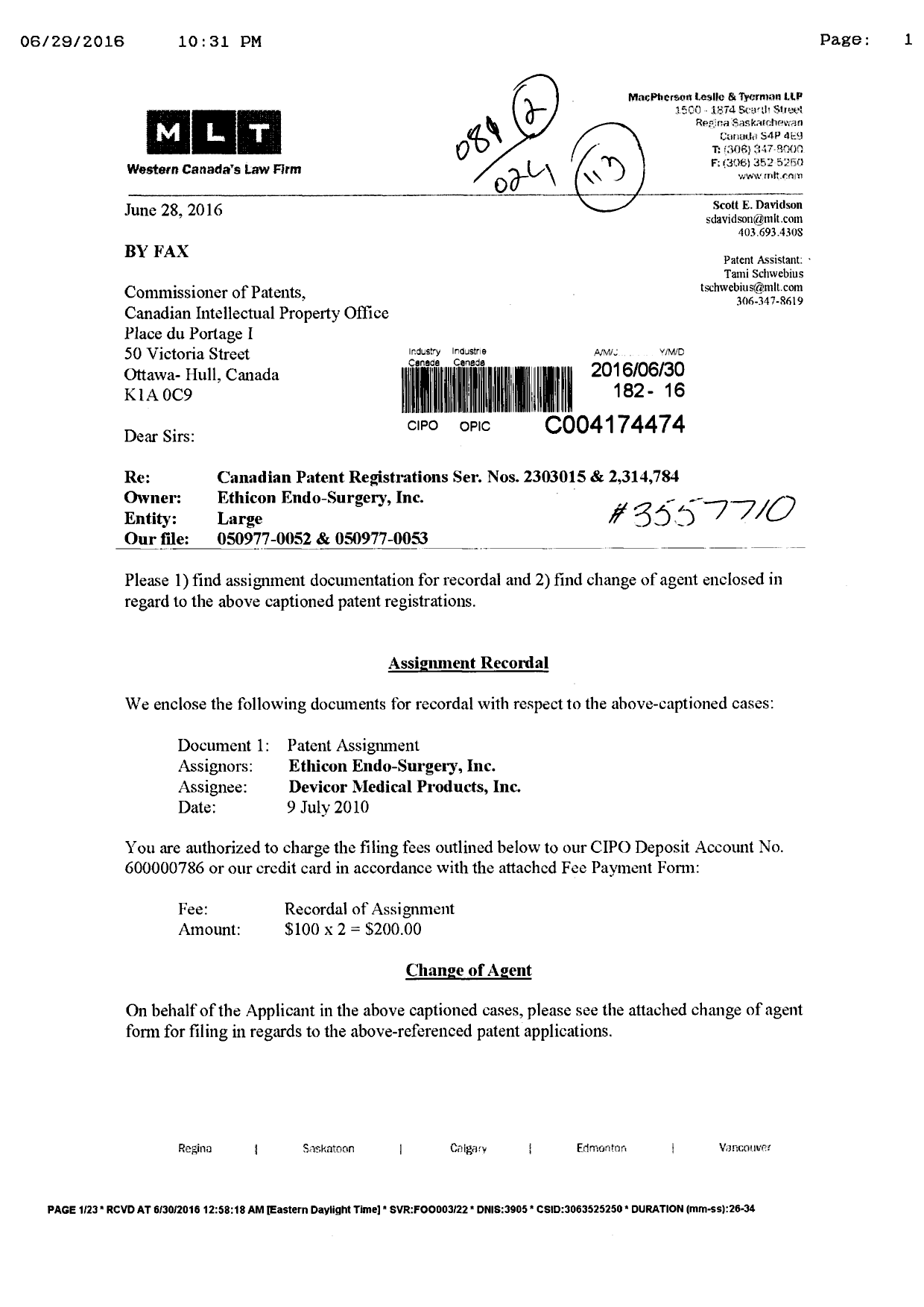 Canadian Patent Document 2597847. Correspondence 20160630. Image 1 of 8