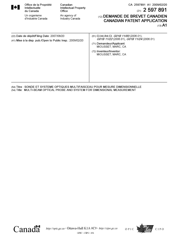 Document de brevet canadien 2597891. Page couverture 20090127. Image 1 de 1