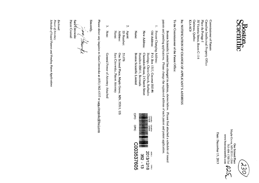 Document de brevet canadien 2598252. Cession 20131218. Image 1 de 12
