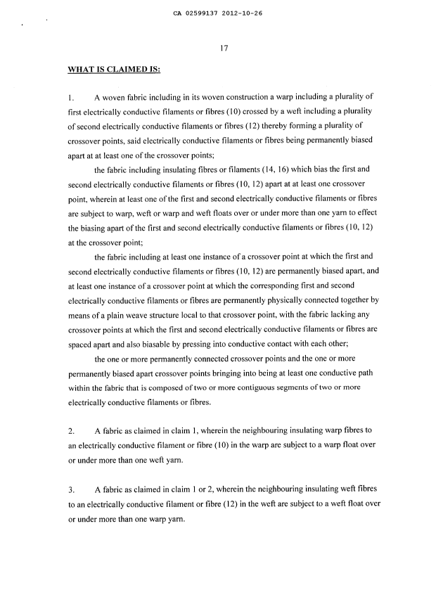 Document de brevet canadien 2599137. Revendications 20121026. Image 1 de 3