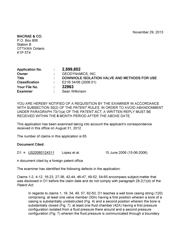 Canadian Patent Document 2599802. Prosecution-Amendment 20121229. Image 1 of 2