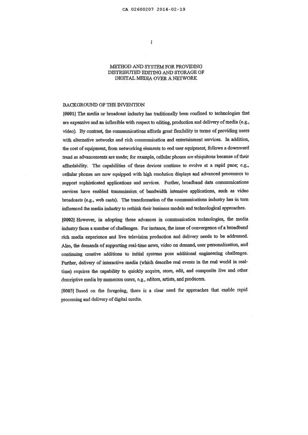 Document de brevet canadien 2600207. Description 20140219. Image 1 de 26
