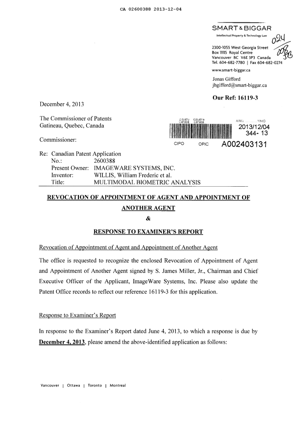 Canadian Patent Document 2600388. Prosecution-Amendment 20121204. Image 1 of 27