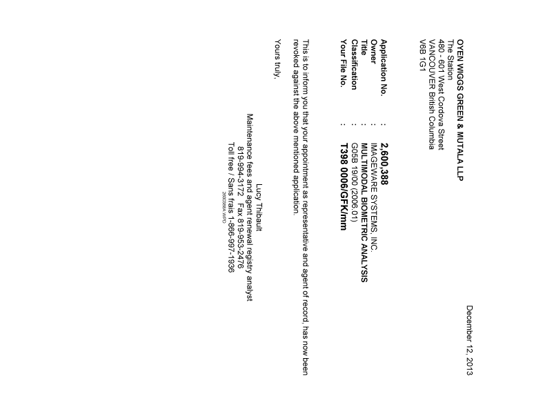 Canadian Patent Document 2600388. Correspondence 20121212. Image 1 of 1
